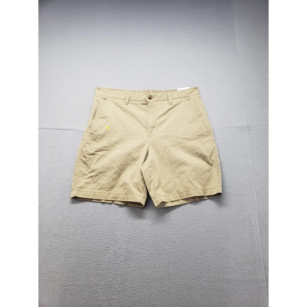 Croft & Barrow Men Short 34 Beige Chino Flat Front Stretch Slash Pockets Classic